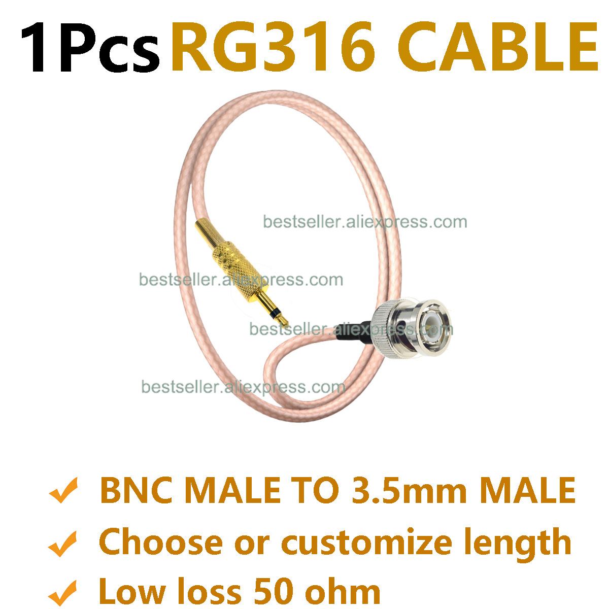 1Pcs RG316 BNC Male to 3.5mm M - огляд і ціна Audio Jumper Wire